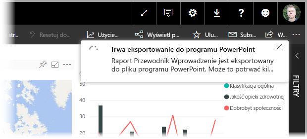 Okno postępu eksportu do programu PowerPoint