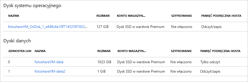 Screenshot of the Azure portal showing the Disks section of our VM pane with two data disks.