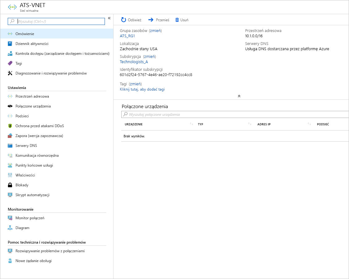 Screenshot of the Azure portal showing an example pane for configuring a virtual network.