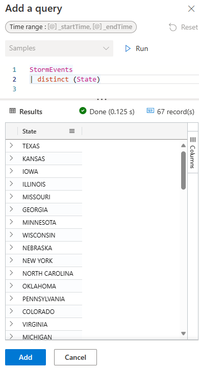 Screenshot of editing query for parameter.