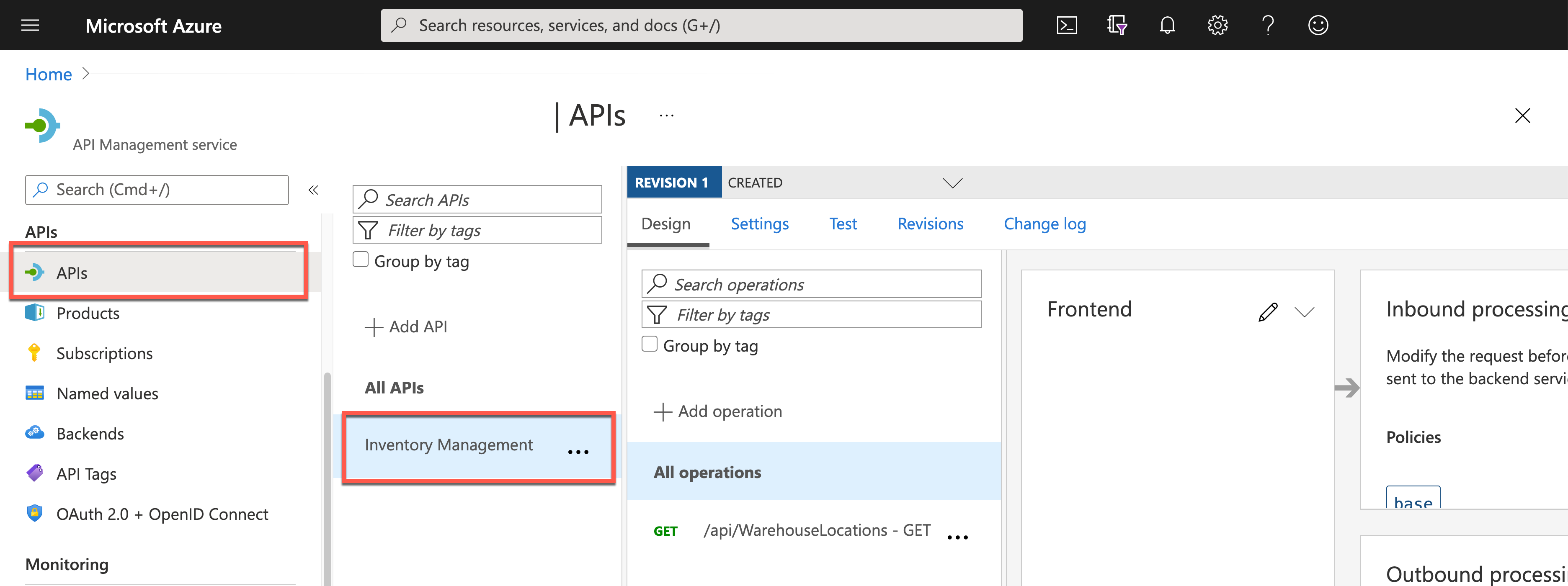 Inventory Management APIs on API Management