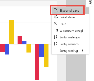 Zrzut ekranu menu kontekstowego z podświetloną opcją Eksportuj dane.