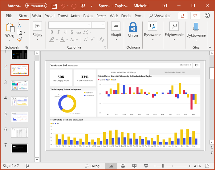 Zrzut ekranu przedstawiający sposób eksportowania raportów do programu PowerPoint.