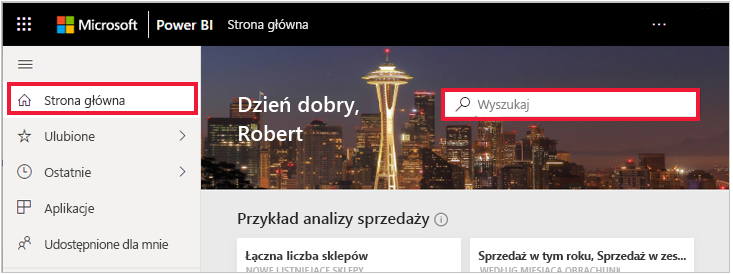 Zrzut ekranu z wyszukiwania globalnego Power BI .