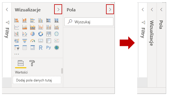 Wizualizacje i pola można zwinąć lub rozwinąć.