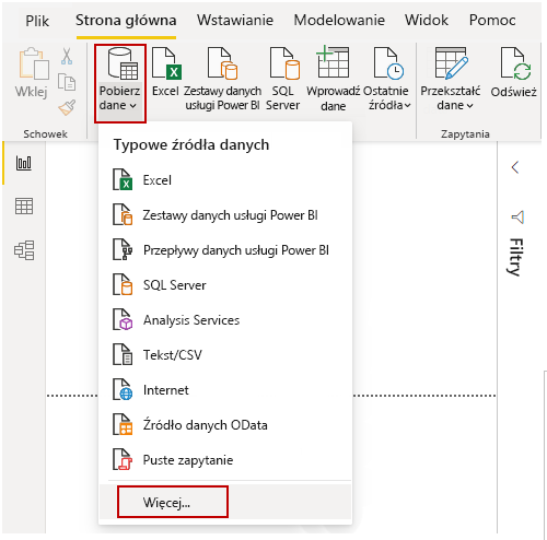 Przycisk Pobierz dane na karcie Narzędzia główne.