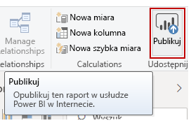 Zrzut ekranu przycisku Opublikuj w celu opublikowania raportu online.