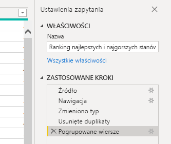 Zrzut ekranu okna dialogowego Ustawienia zapytania.