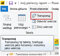 Zrzut ekranu przycisku Transpozycja