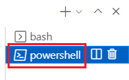 Zrzut ekranu przedstawiający okno terminalu programu Visual Studio Code z wybranym terminalem programu PowerShell.