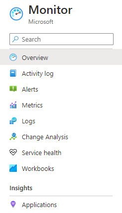 Zrzut ekranu przedstawiający opcje monitorowania w witrynie Azure Portal.