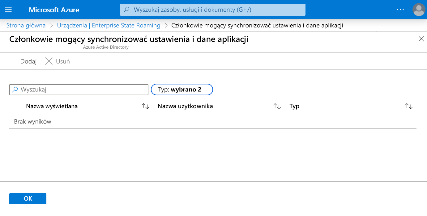 Zrzut ekranu pokazujący sposób dodawania członków, którzy mogą synchronizować ustawienia i dane aplikacji.