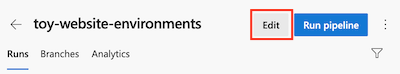 Zrzut ekranu przedstawiający interfejs usługi Azure DevOps przedstawiający potok i przycisk Edytuj.