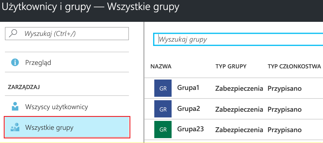 Zrzut ekranu przedstawiający okienko Przegląd grup w centrum administracyjnym firmy Microsoft Entra.