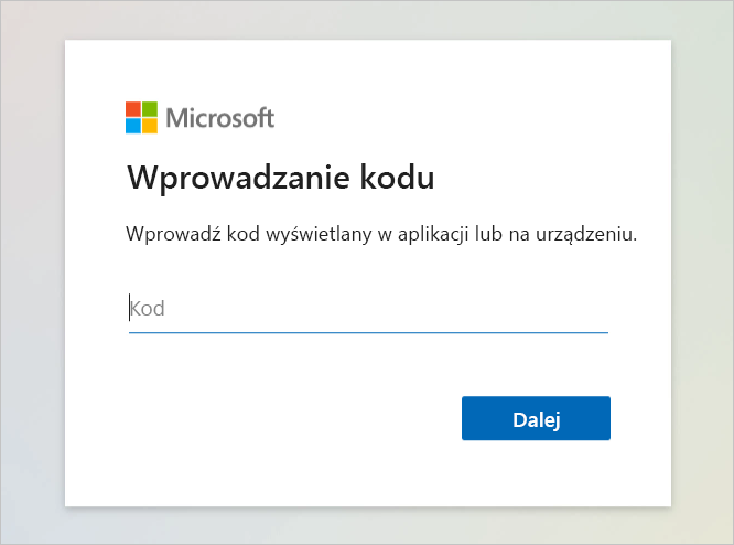 Zrzut ekranu przedstawiający stronę internetową, na której można wkleić kod urządzenia.