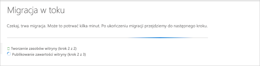 Zrzut ekranu przedstawiający ekran z postępem migracji.