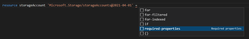 Screenshot of Visual Studio Code that shows the required-properties option.