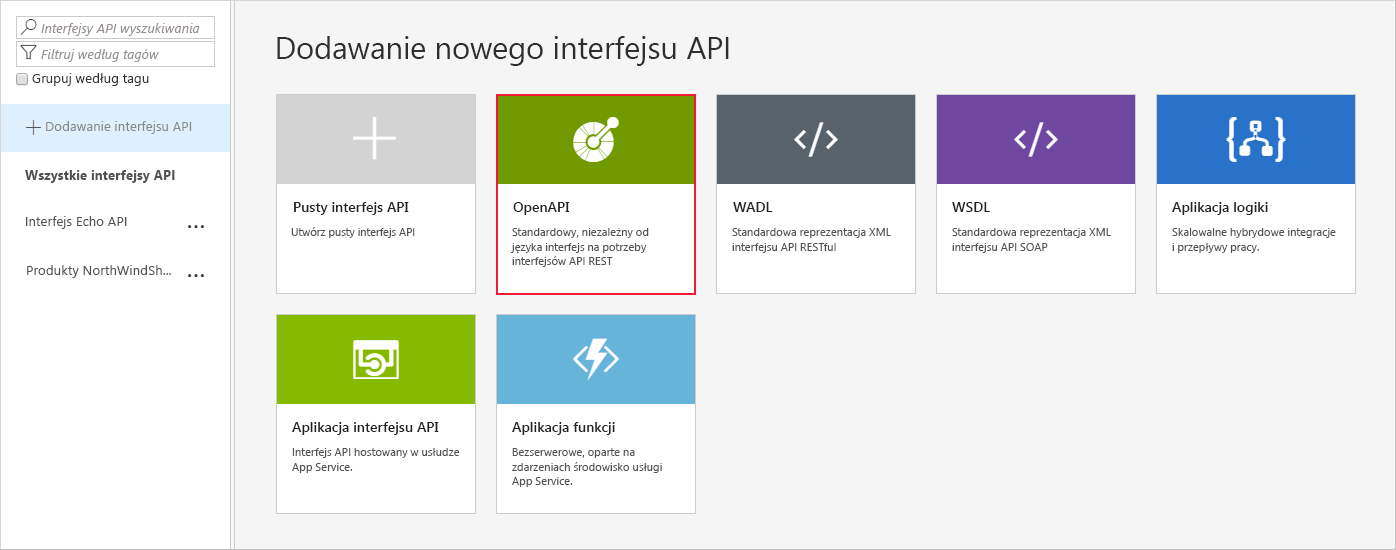 Dodaj nowy interfejs API.