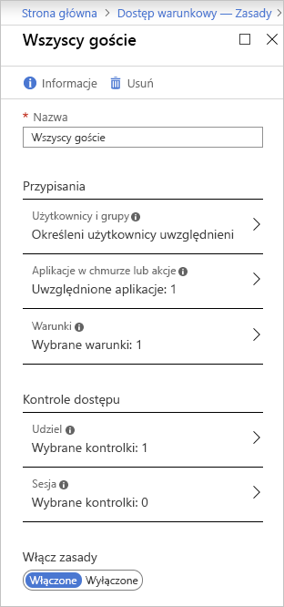 Zrzut ekranu przedstawiający pełne okno dialogowe Dodawanie zasad.