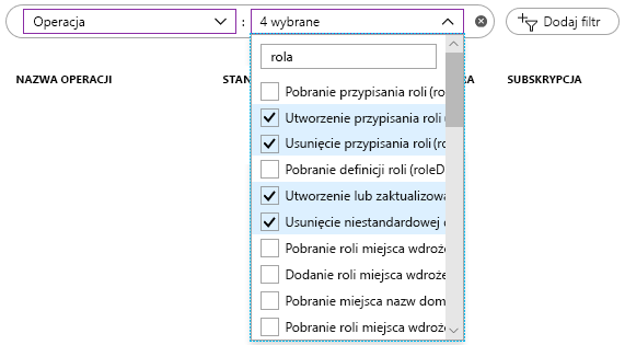 Screenshot showing a list of Operation filter with the four filters selected.