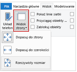 Zrzut ekranu przycisku „Widok strony” i opcji rozwijanych.