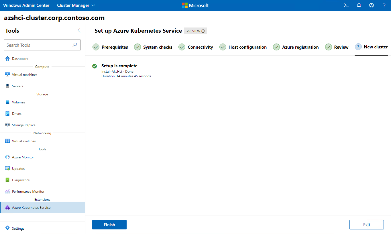 Zrzut ekranu przedstawia krok Nowy klaster kreatora Konfigurowanie usługi Azure Kubernetes Service w centrum administracyjnym systemu Windows.