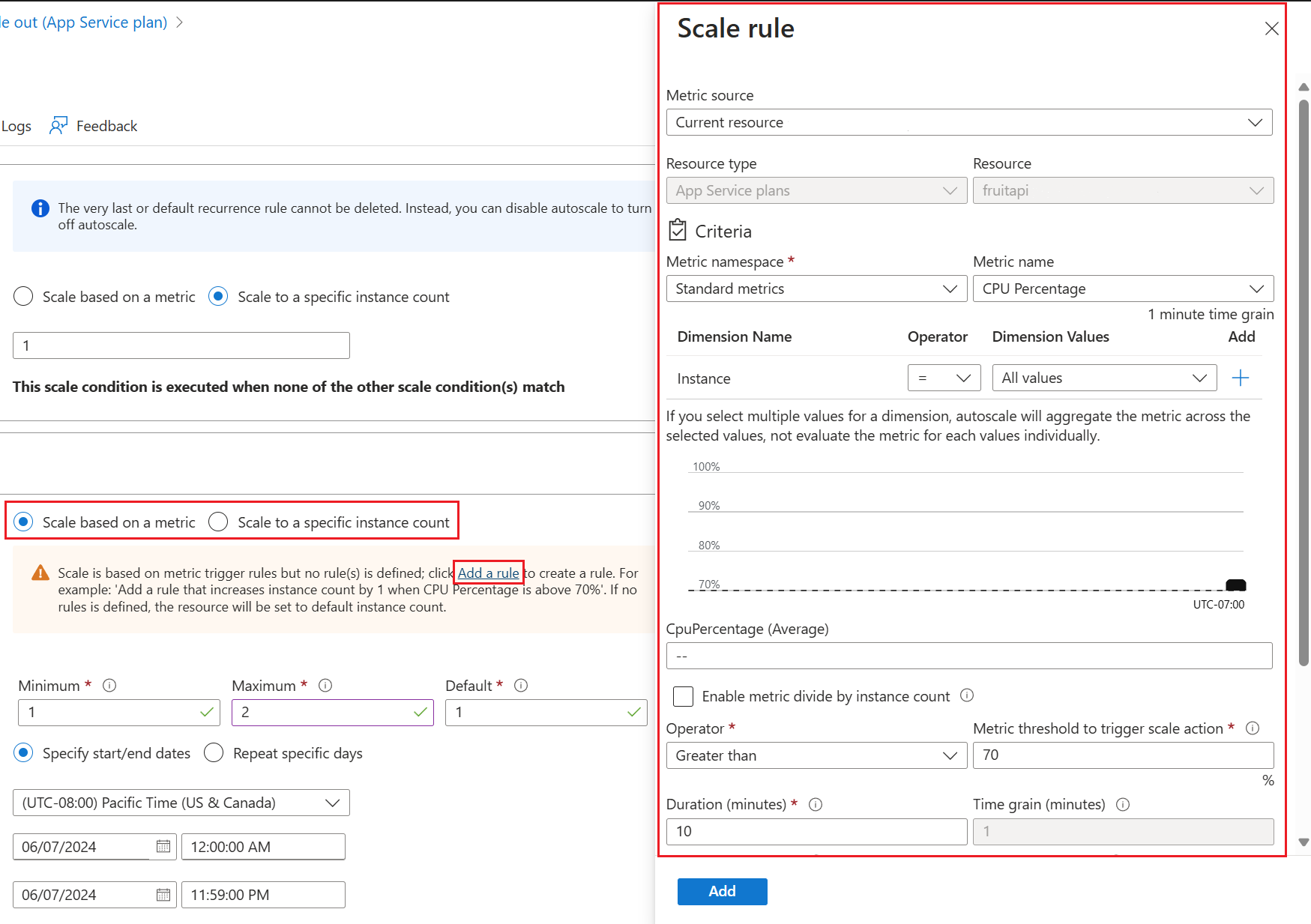 The scale rule settings pane.