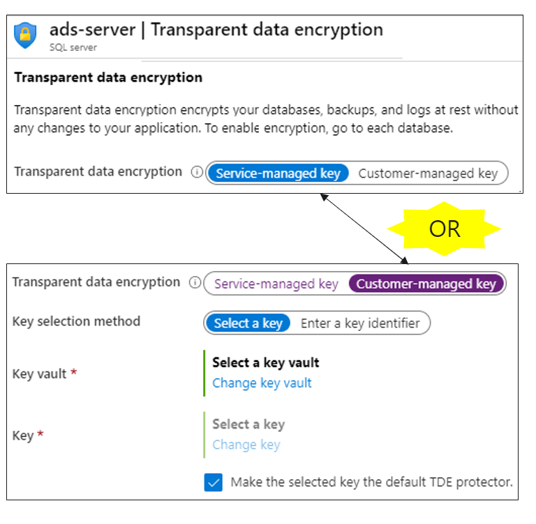 Zrzut ekranu przedstawiający formularz konfiguracji funkcji Transparent Data Encryption.