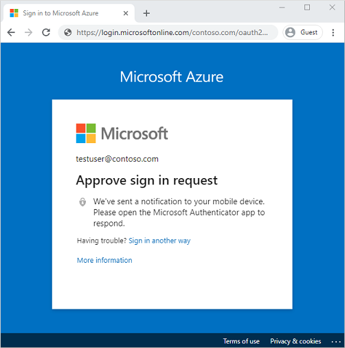 Przechwytywanie ekranu żądania zatwierdzenia aplikacji Authenticator firmy Microsoft.