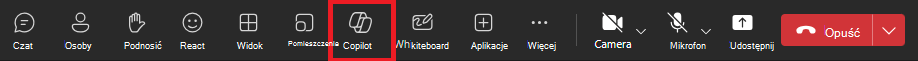 Zrzut ekranu przedstawiający ikonę funkcji Copilot na spotkaniu w usłudze Teams.