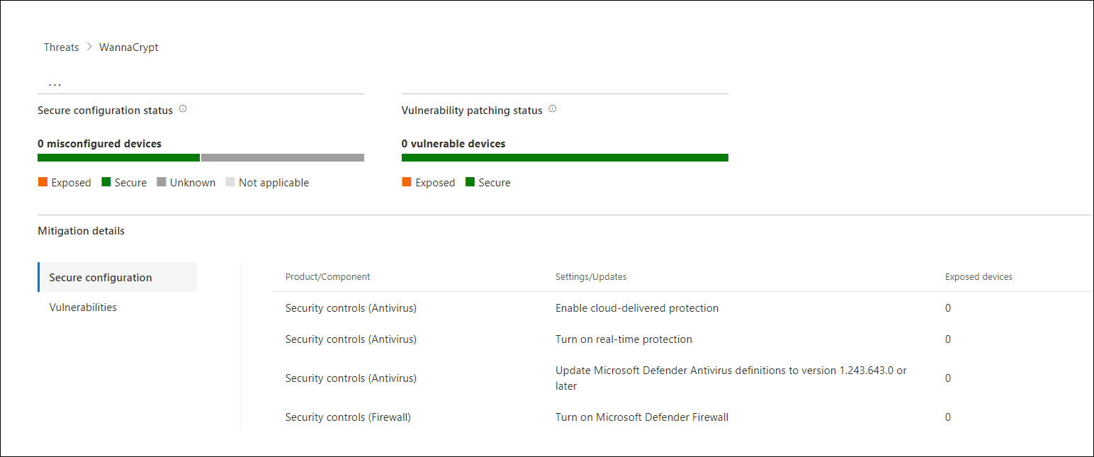 Screenshot of the mitigation section showing secure configuration details.