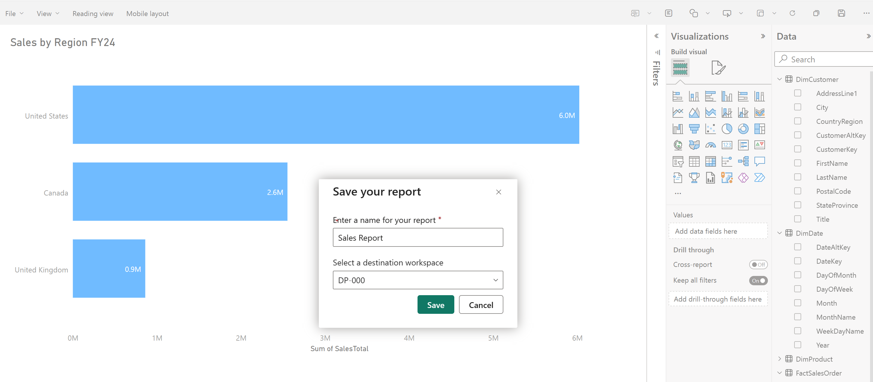 Zrzut ekranu przedstawiający raport usługi Power BI.