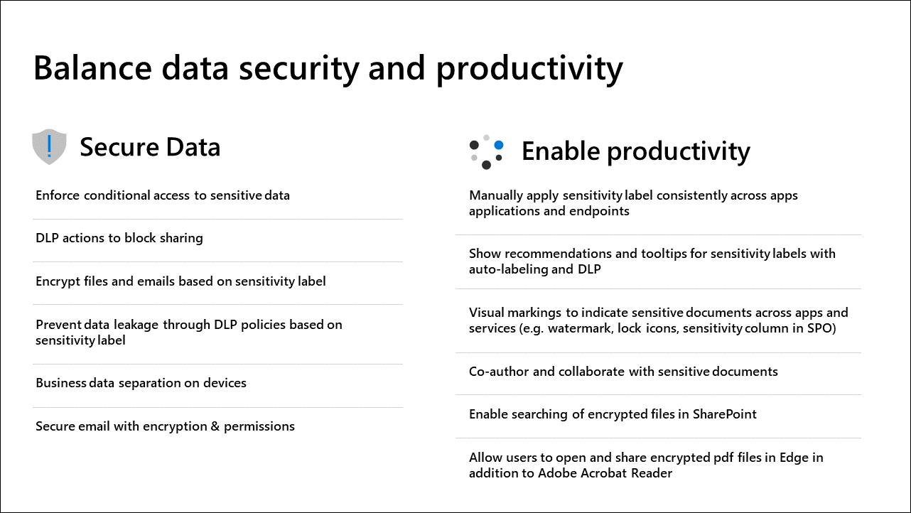 Diagram that shows balancing data security and productivity.