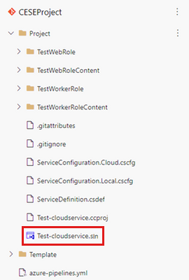 Zrzut ekranu przedstawiający przykładowy plik rozwiązania projektu usługi w chmurze.