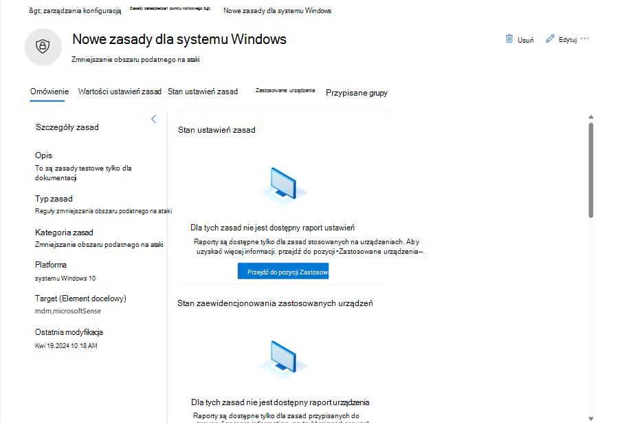 Zrzut ekranu przedstawiający stronę zasad zarządzania wielodostępnego w Microsoft Defender XDR.