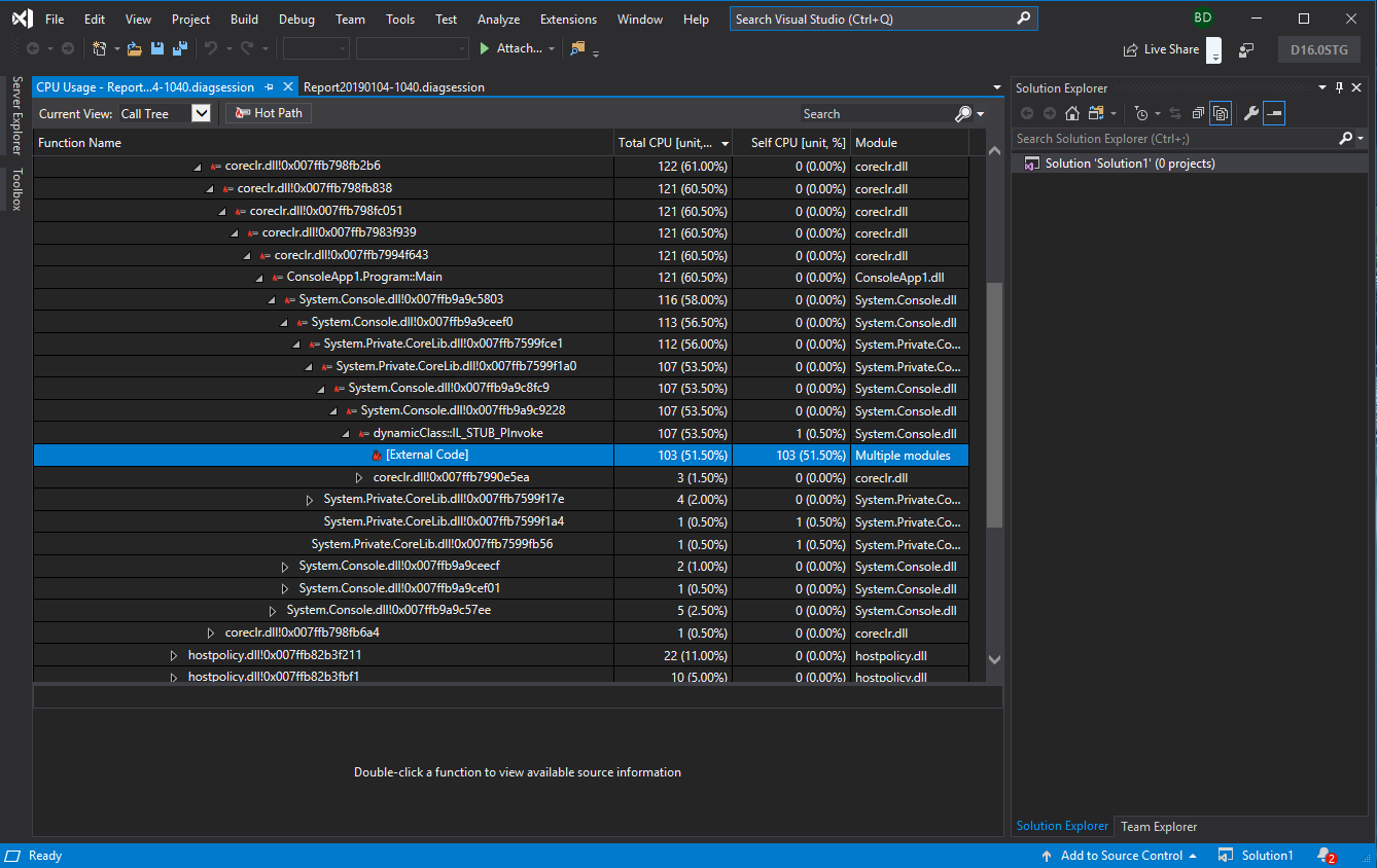 Wyróżnianie ścieżek aktywnych w narzędziu Użycie procesora CPU