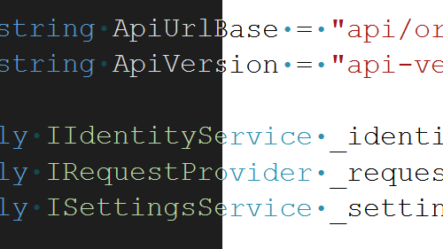 Edytor programu Visual Studio przedstawiający ten sam fragment kodu przy użyciu tej samej czcionki, ale połowa kodu znajduje się w motywie ciemnym, a druga połowa w jasnym.