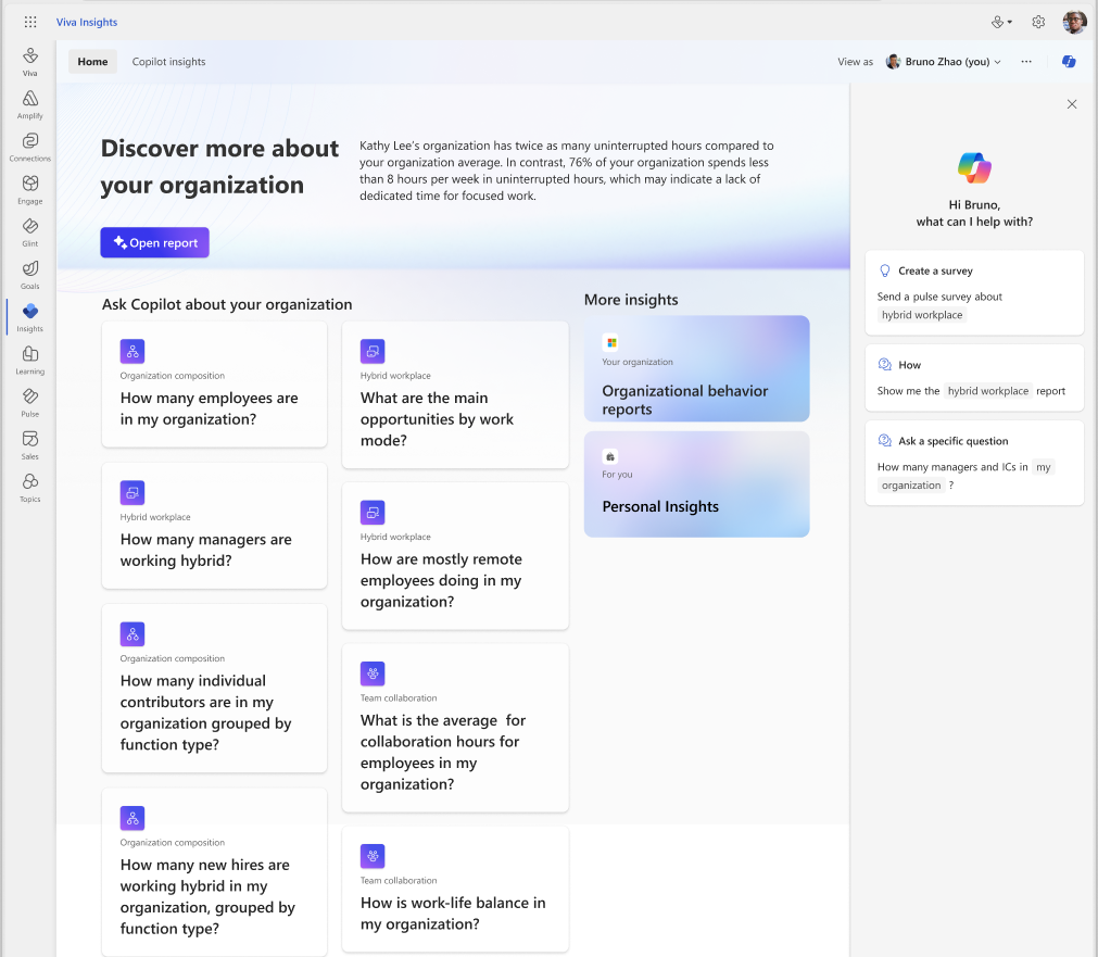 Screenshot that shows the reports for organization insights.