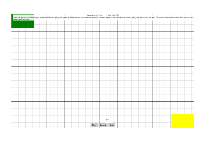 screenshot from the pressure motion test for a windows pen device.