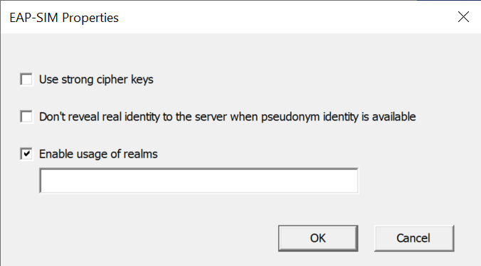Screenshot showing the EAP-SIM Properties dialog.