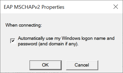 Screenshot showing the EAP MSCHAPv2 Properties dialog.