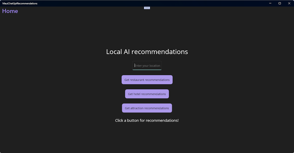 Windows .NET MAUI app with the UI for providing recommendations.
