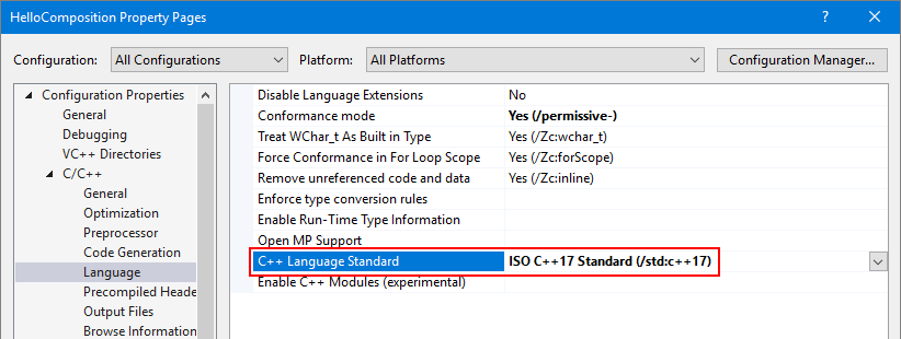 Set language standard