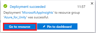Zrzut ekranu przedstawiający okno dialogowe Wdrażanie zakończyło się pomyślnie. Wyróżniono pozycję Przejdź do zasobu.