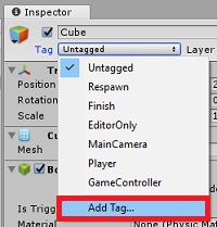 Zrzut ekranu przedstawiający panel Inspektor z wyróżnioną opcją Dodaj tag.