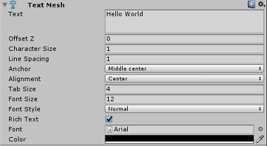 set text mesh component (ustawianie składnika siatki tekstu)