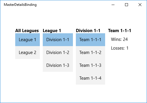 master/details view of a sports hierarchy