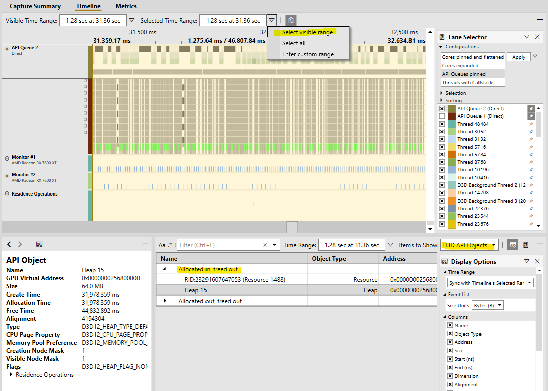 Viewing D3D API Objects in Range Details view