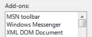 screen shot of list box with add-ons label 