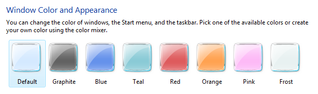 Screen shot of Window Color options preview 